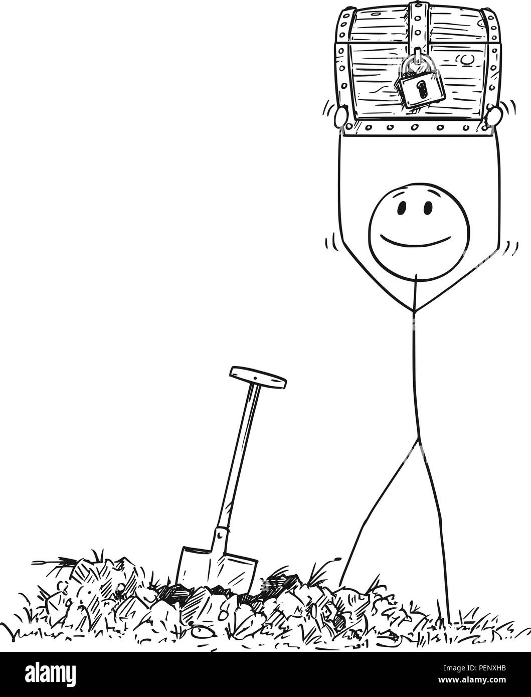 Cartoon von Mann, fand eine Schatztruhe Stock Vektor