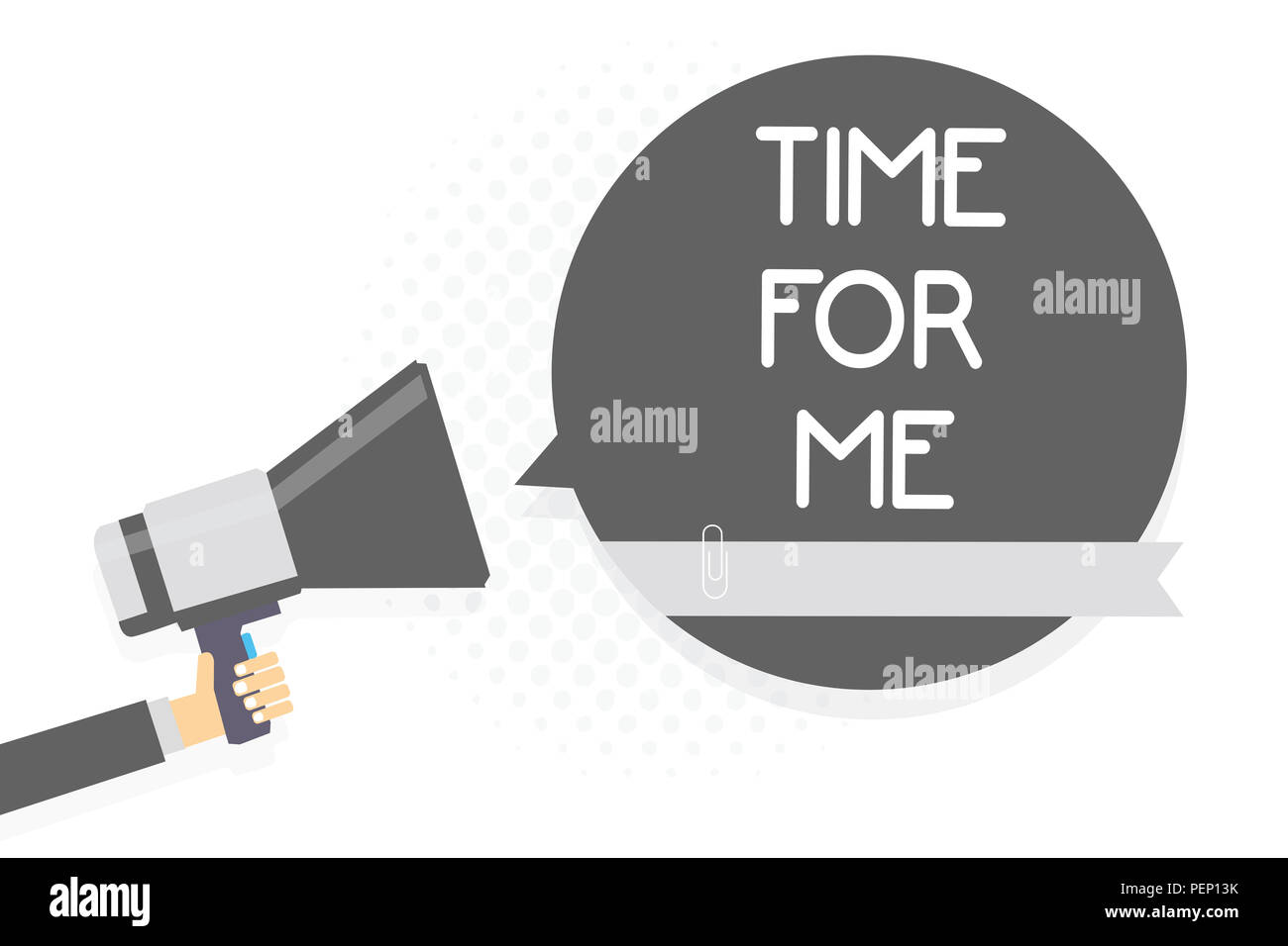 Wort schreiben Text Zeit für mich Business Konzept für ich einen Moment dauern wird mit mir meditieren, Entspannen Glück Mann mit Megaphon Lautsprecher Stockfoto