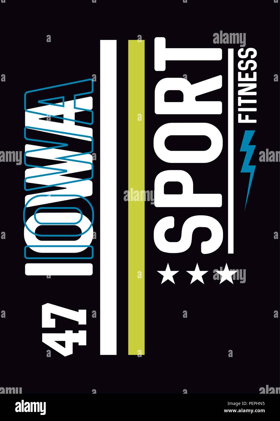 Iowa Sport Fitness t shirt design Vector Illustration Stock Vektor
