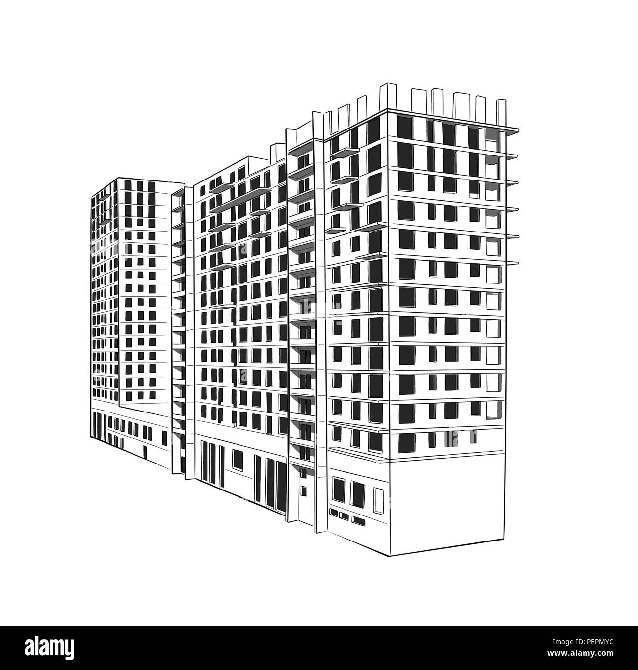 Skizze. Baustelle. Stadt. Vektor Hand zeichnen Stock Vektor