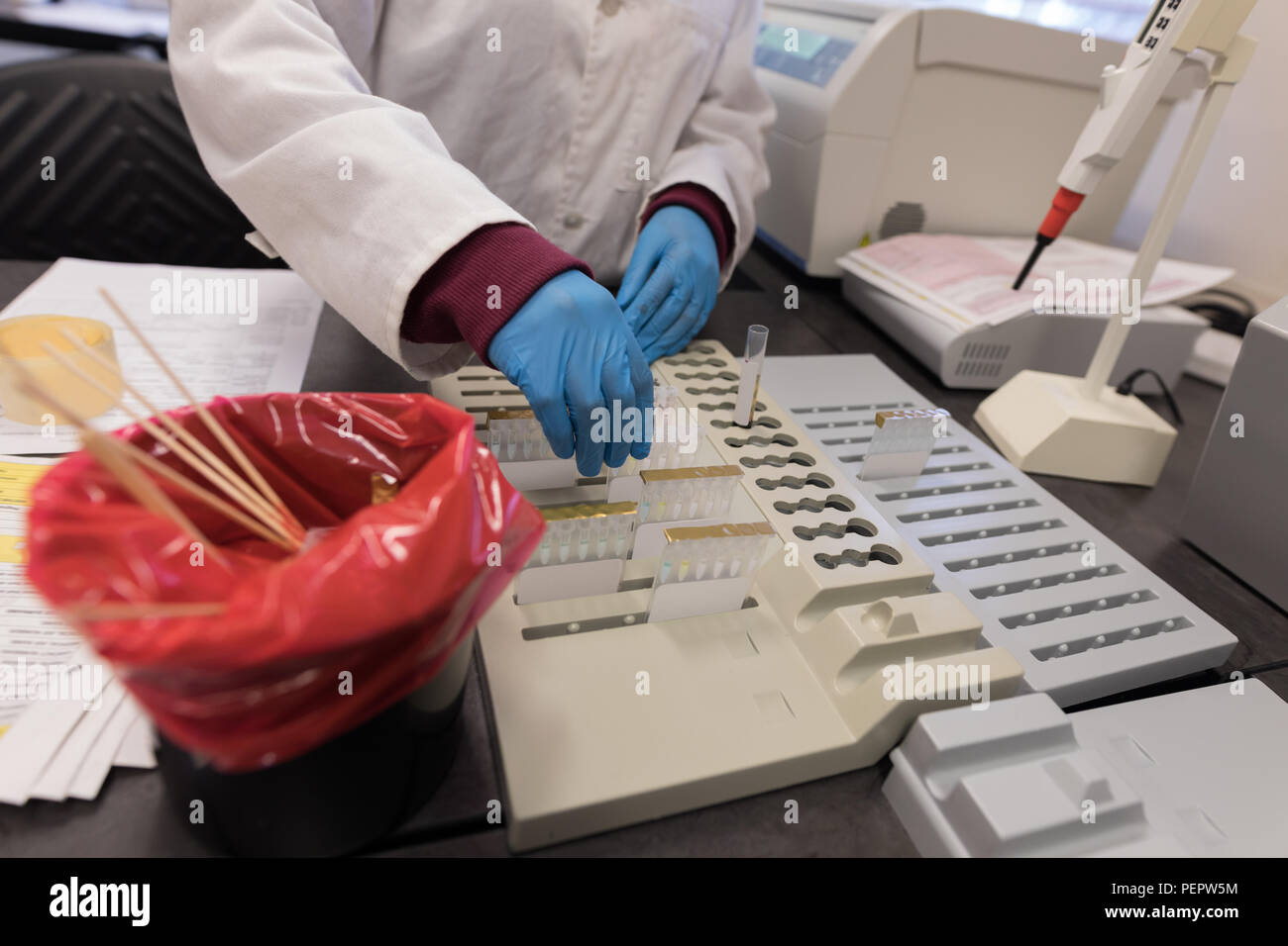 Labortechniker in Blood Bank arbeiten Stockfoto