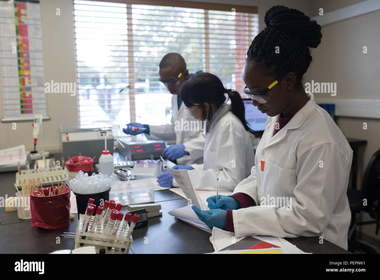 Laboranten im Blut Bank arbeiten Stockfoto