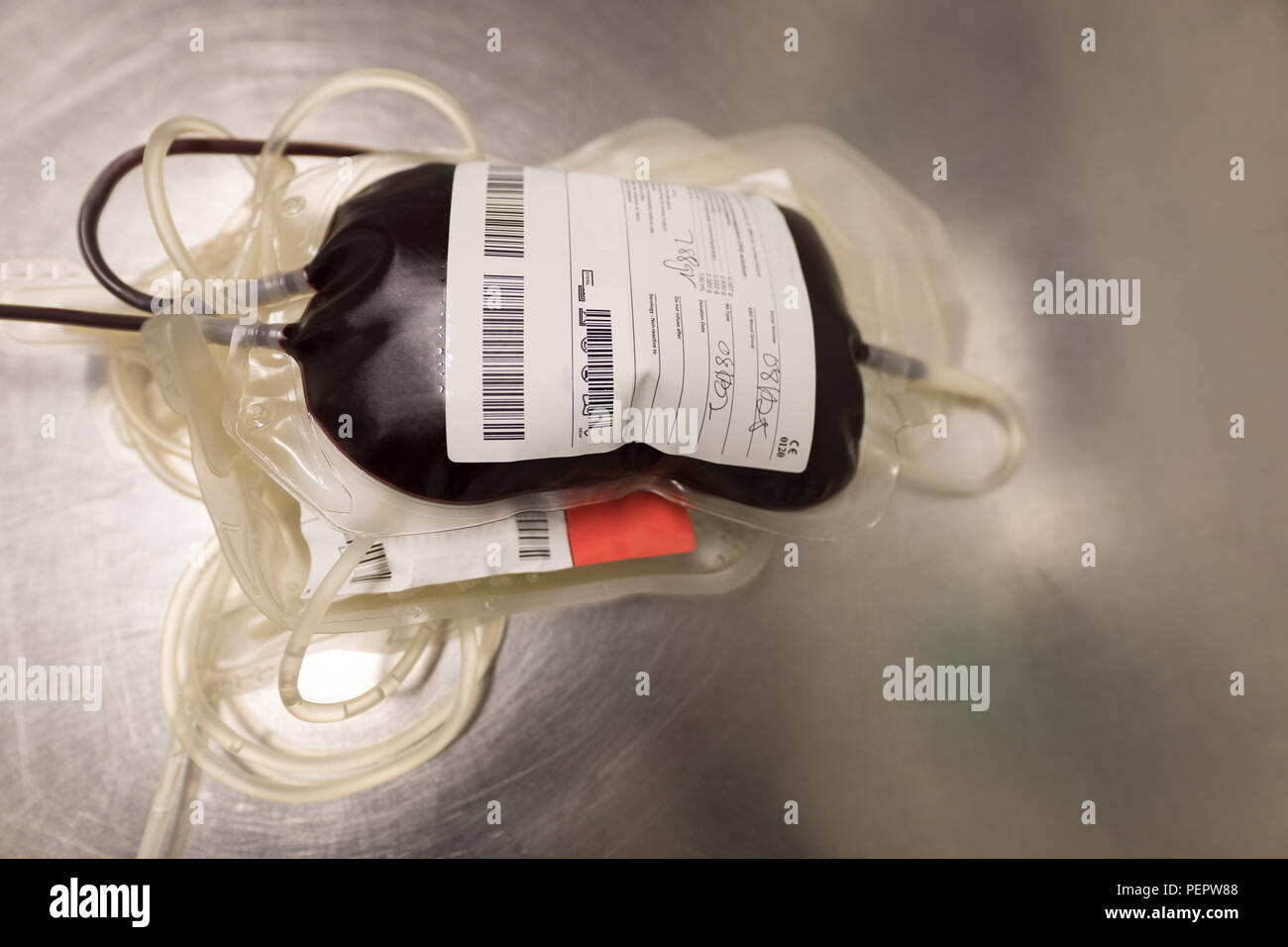 Blut und Plasma Beutel Beutel in Blood Bank Stockfoto