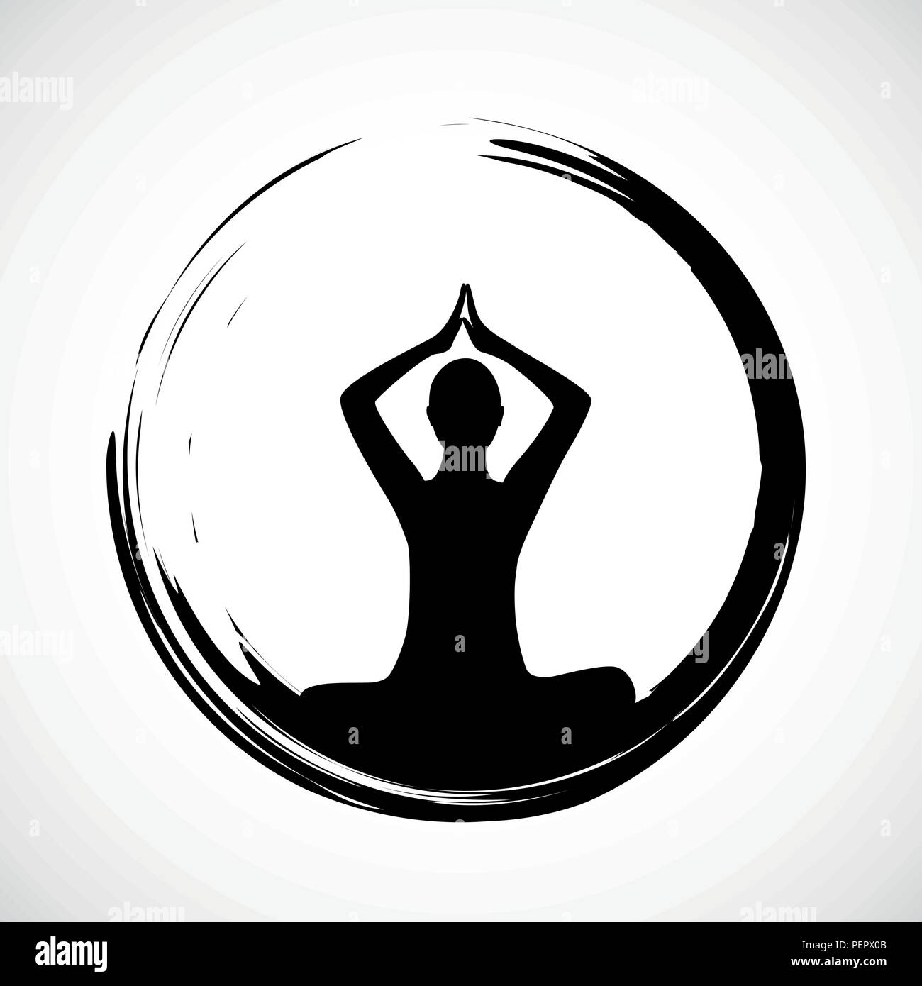 Yoga Person sitzen im Lotussitz in einem schwarzen Kreis Vektor-illustration EPS 10. Stock Vektor
