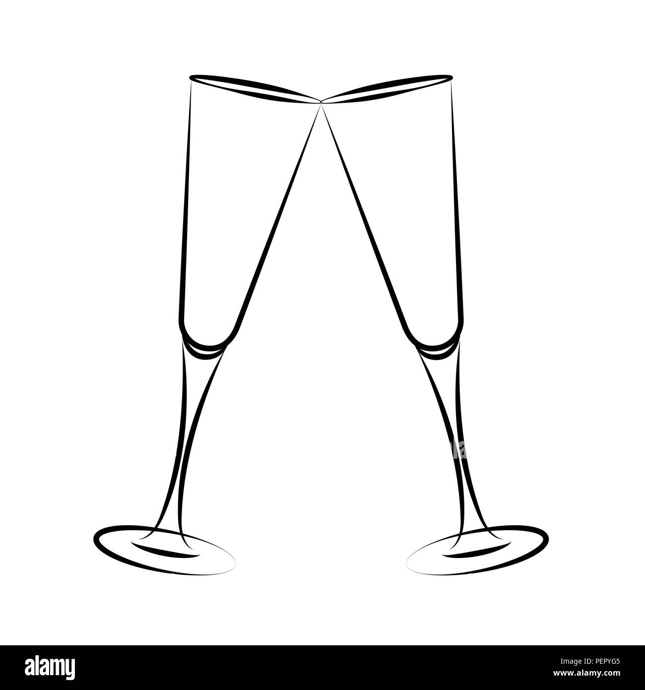 Zwei Gläser Champagner einfache Zeichnung Vektor-illustration EPS 10. Stock Vektor