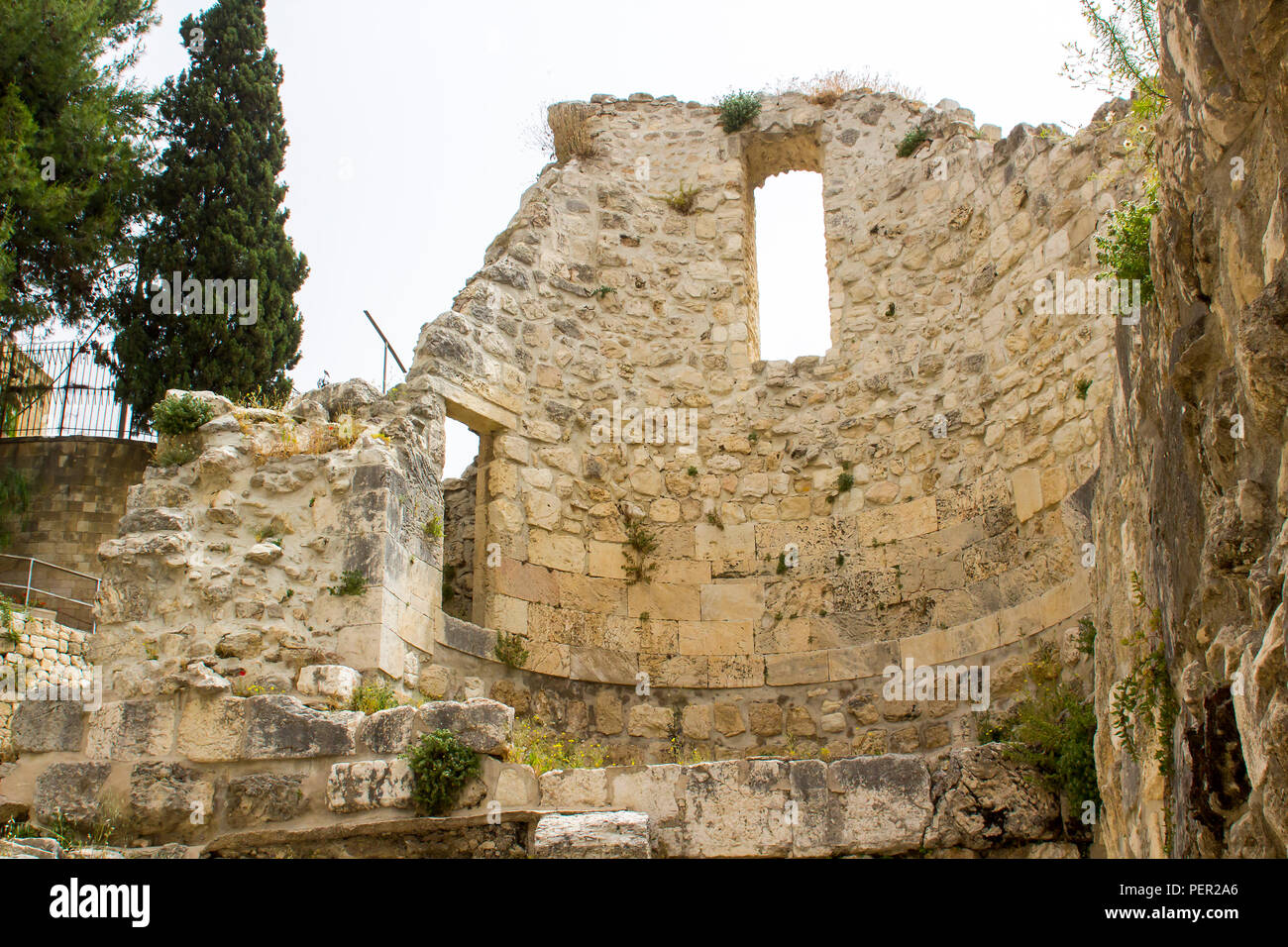 Teil der ausgegrabenen Ruinen auf dem Gelände der alten biblischen Standort der alten Teich Bethesda in Jerusalem, Israel Stockfoto