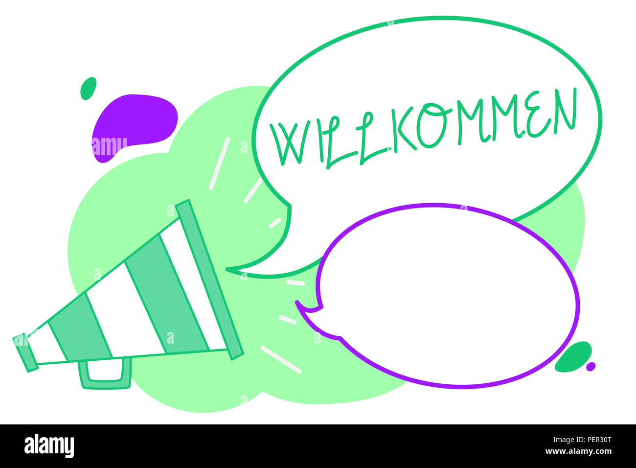 Handschrift text Welcome. Begriff Sinne freundliche Menschen Event oder Ihr Zuhause etwas zu diesem Effekt Megaphon Lautsprecher Sprechblasen importa Stockfoto