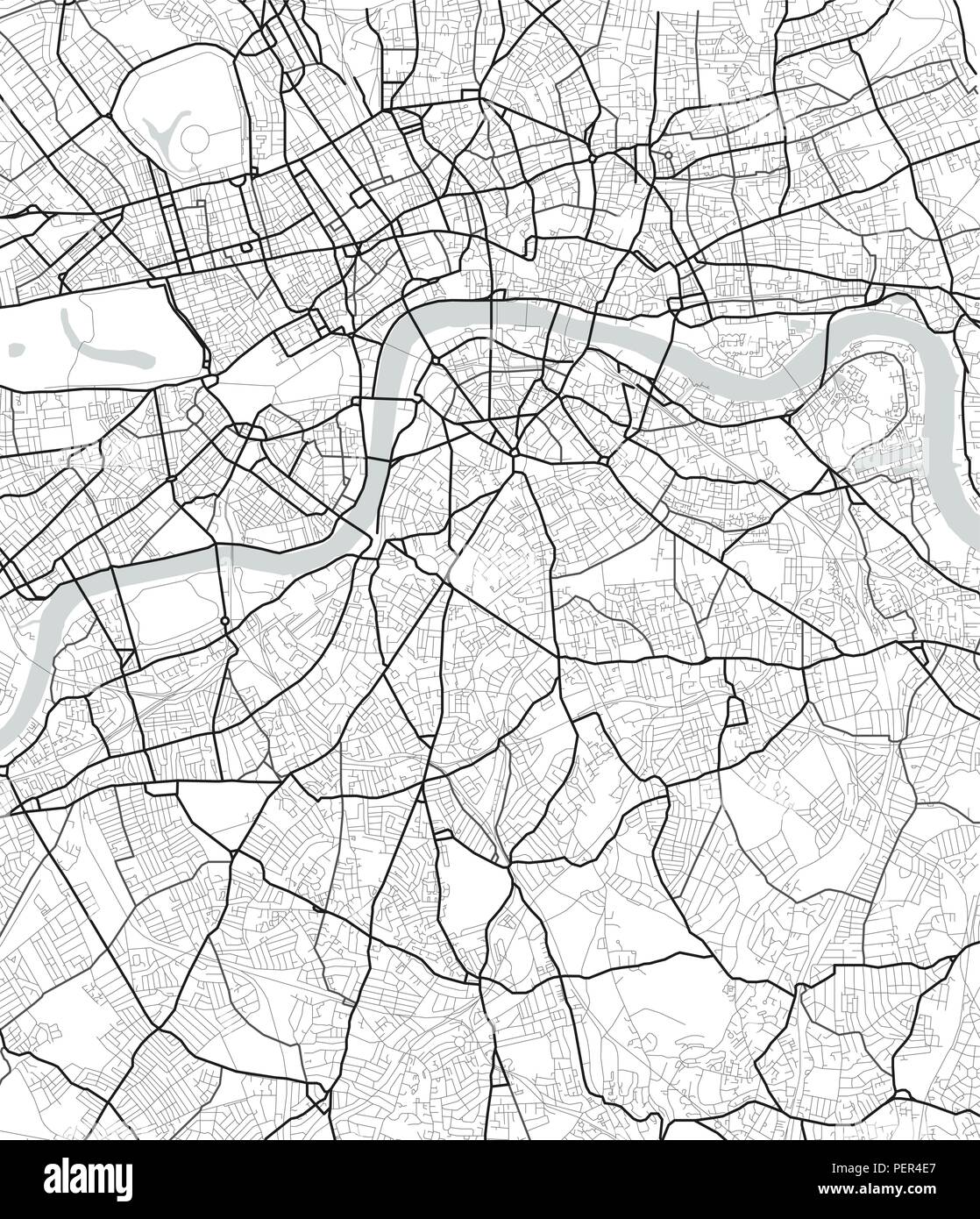 Vektor Stadtplan von London in Schwarz und Weiß Stock Vektor