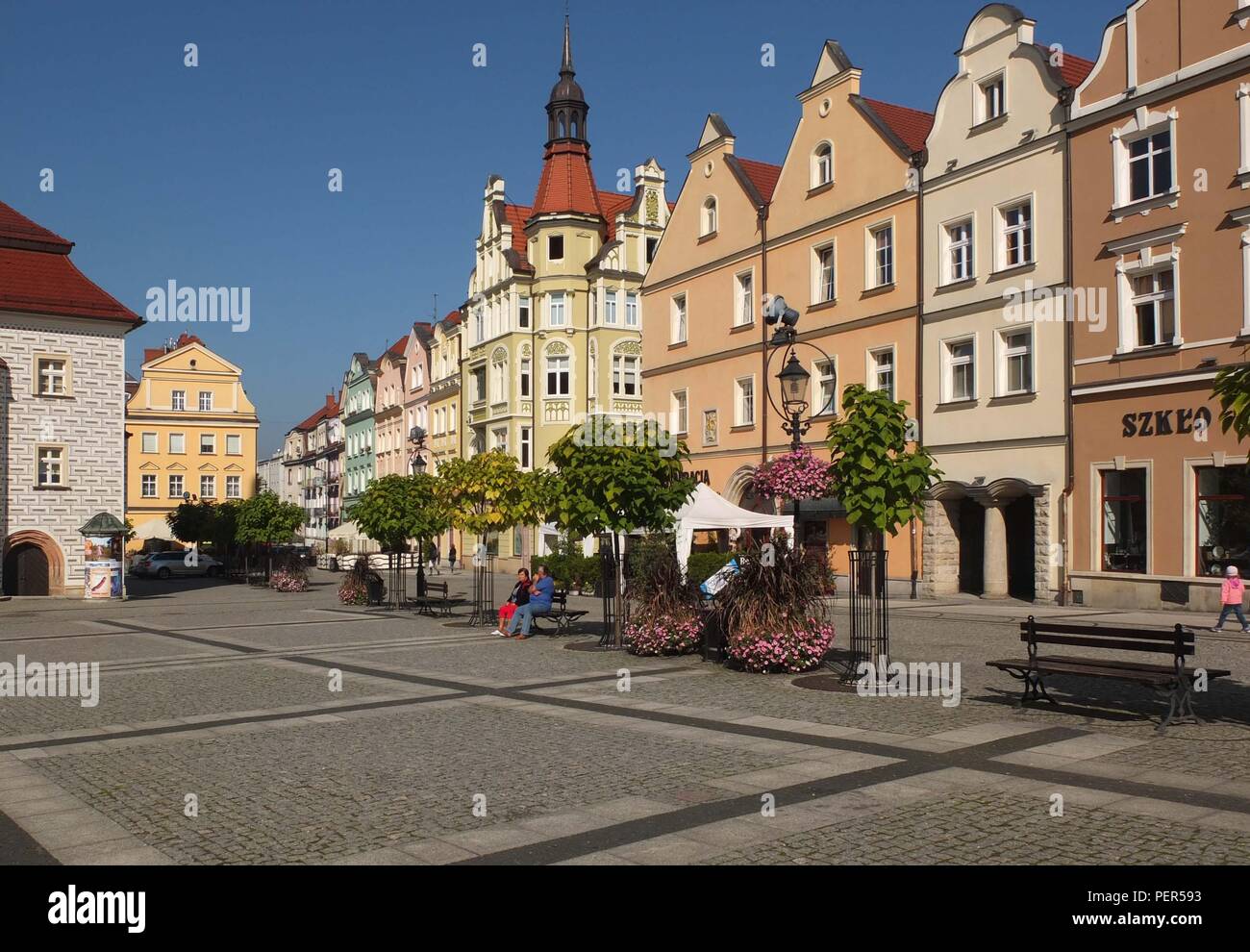 Marktplatz in Boleslawiec, Polen. (Detail Stockfotografie