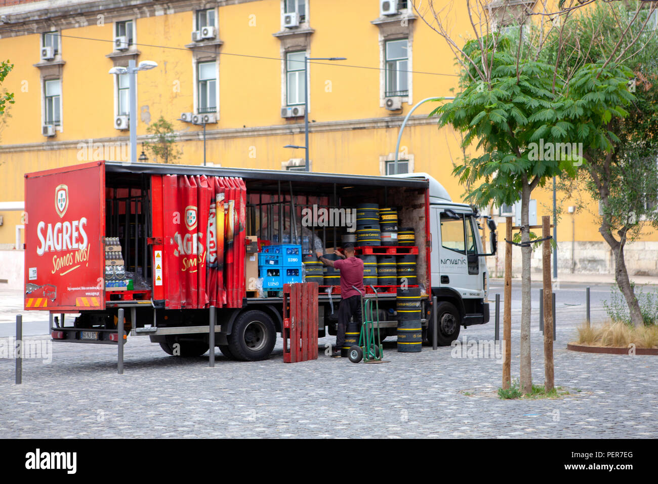 Sagres Bier Lkw in Lissabon Portugal Stockfoto