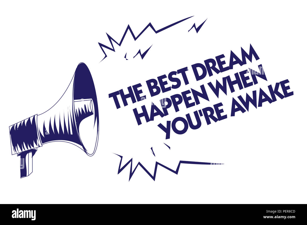 Schreiben Hinweis mit den Besten passieren Traum, wenn Sie wach sind. Business Foto präsentiert werden Träume wahr haben blaue Megaphon loudspeake zu glauben Stockfoto