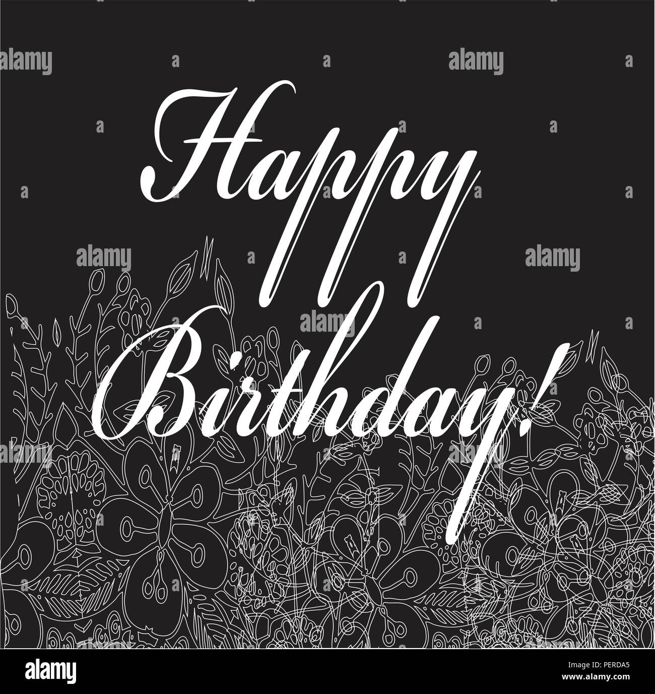 Geburtstag schwarz-weiße Karte mit blume Ornament. Vector Illustration