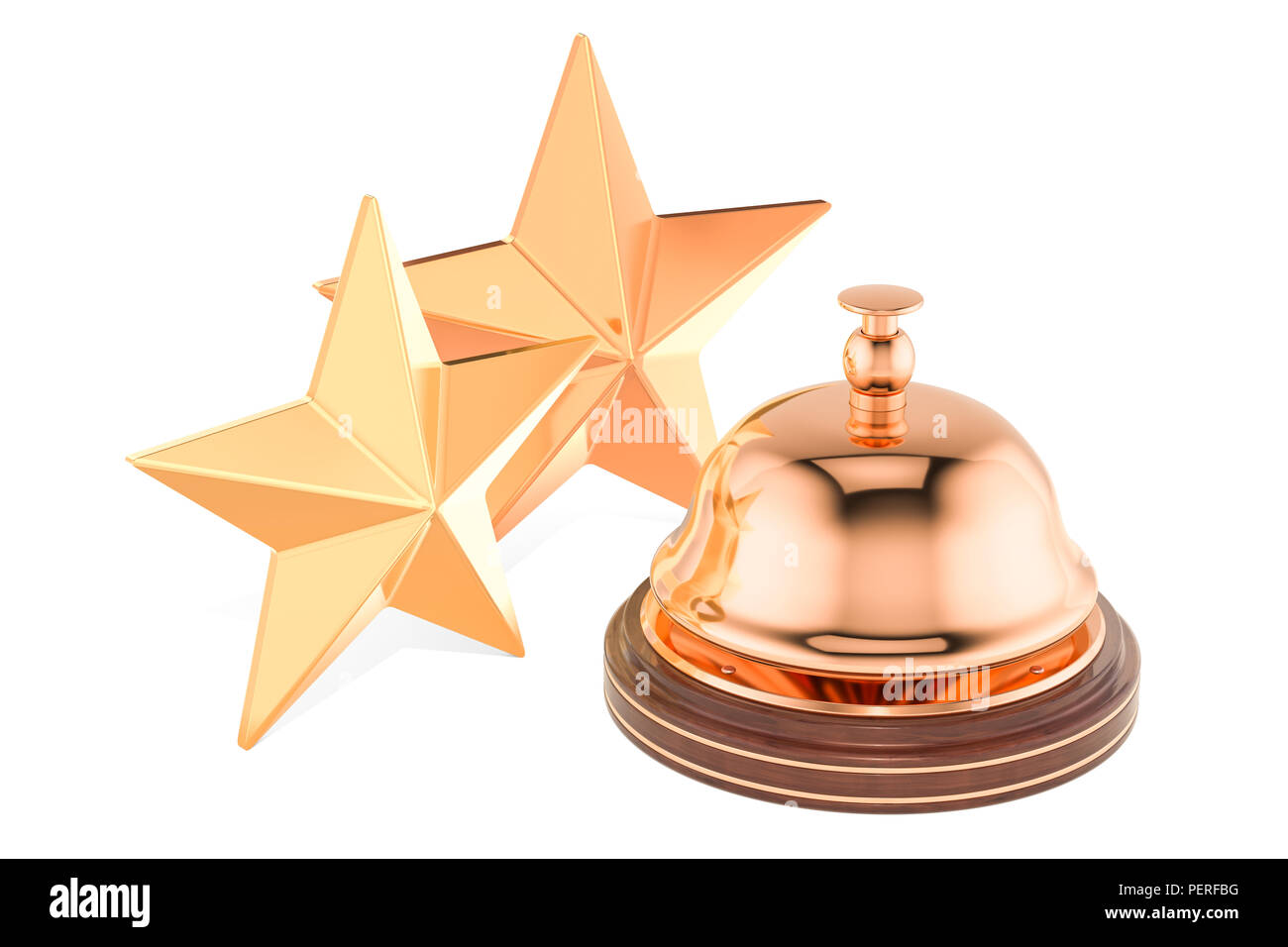 Rezeption Glocke mit 2 Sterne Bewertung von Konzept, 3D-Rendering auf weißem Hintergrund Stockfoto