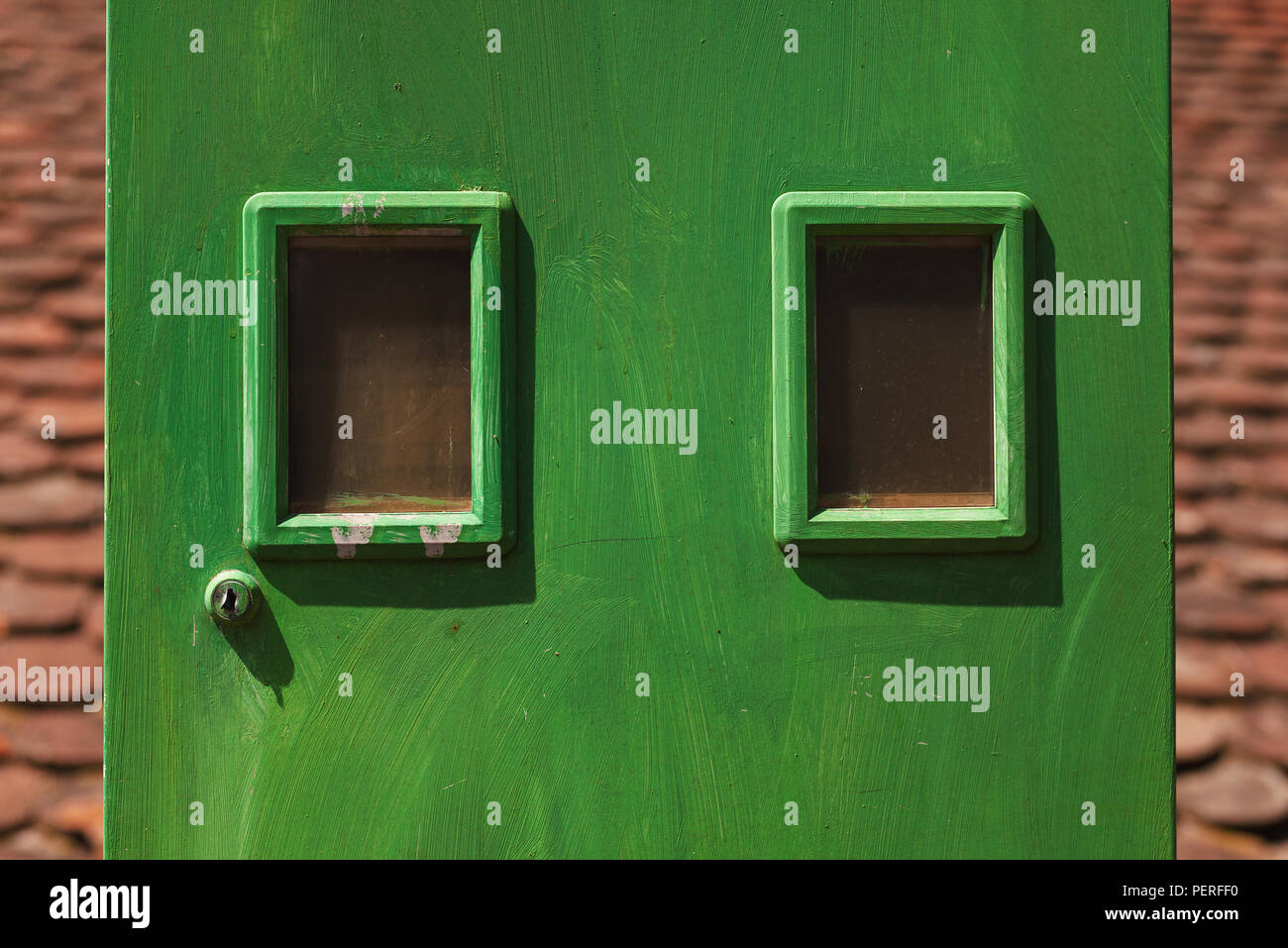 Details eines grünen Strom m, Haushaltsgeräte. Stockfoto