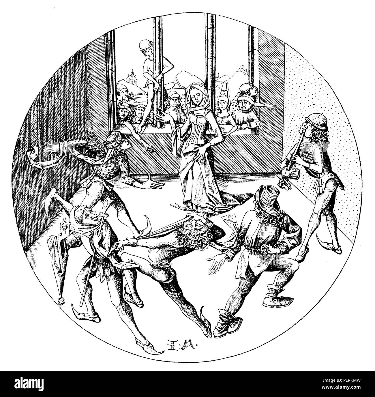 Der Tanz um den Ring. Faksimile der Kupferstich von Israhel van Meckenem (aus Bocholt in Westfalen, gestorben 1503), Israhel van Meckenem 1893 Stockfoto