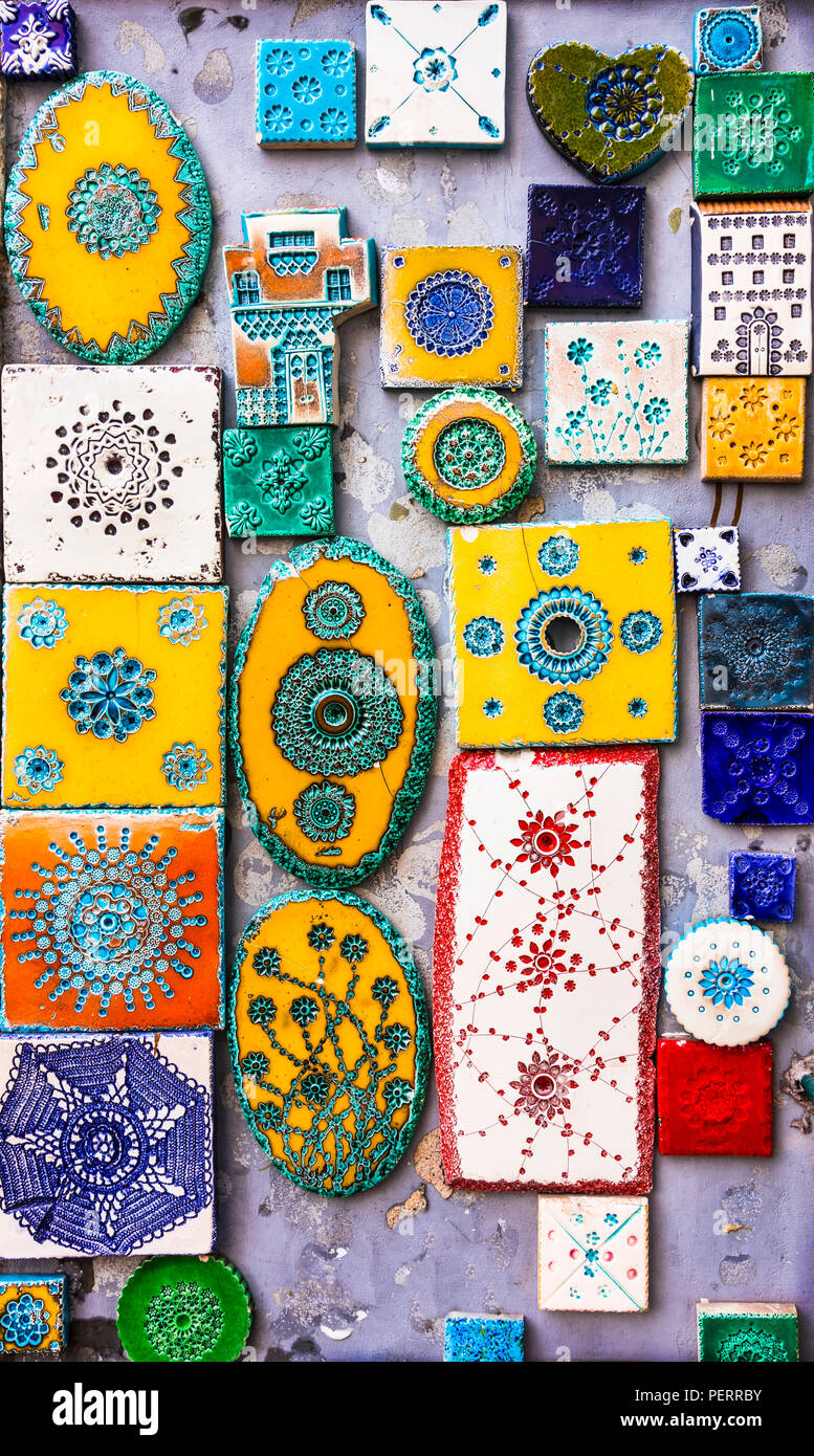 Traditionelle bunte dekorative Keramik, Portugal. Stockfoto