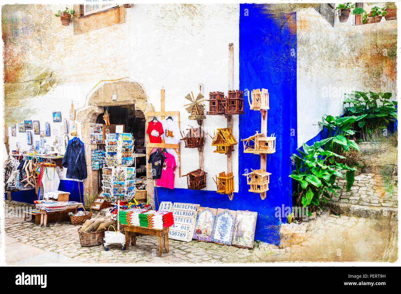 Alte strets der portugiesischen Dorf, Obidos. Stockfoto