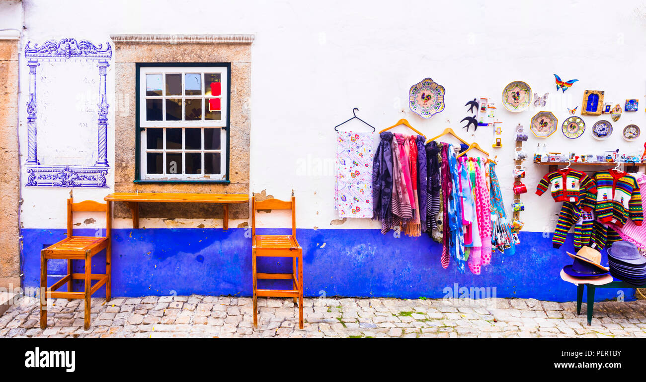 Alte Straßen von Obidos, Portugal. Stockfoto