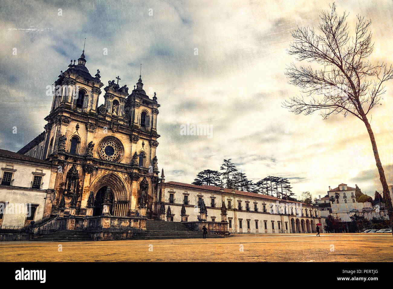 Beeindruckende Alcobaca Kloster, Panoramaaussicht, Portugal. Stockfoto