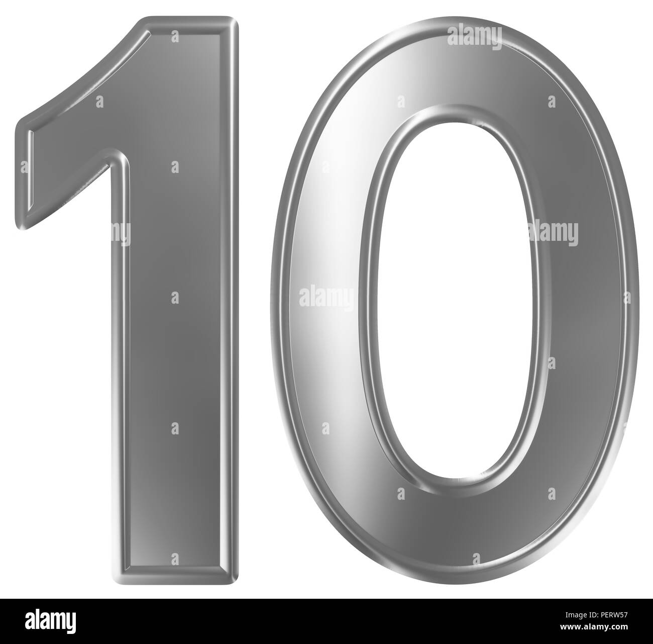 Ziffer 10, 10, isoliert auf weißem Hintergrund, 3d Render Stockfoto