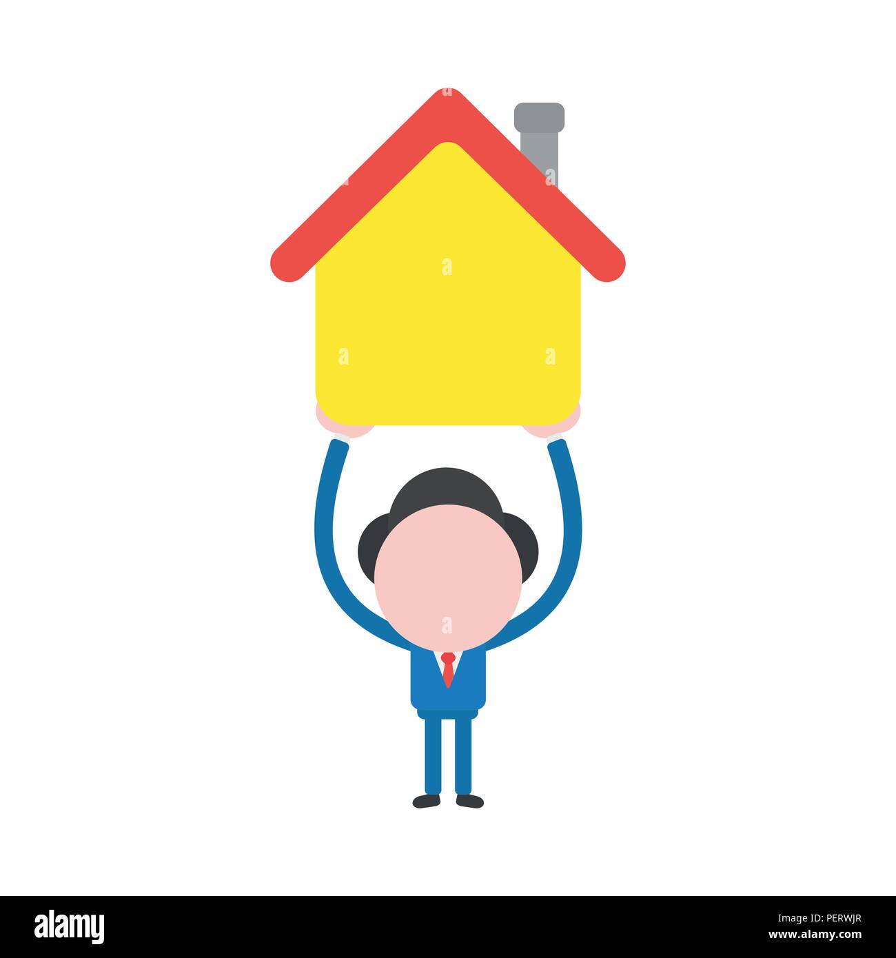 Vector Illustration Konzept der Geschäftsmann Charakter, gelbes Haus Symbol. Stock Vektor