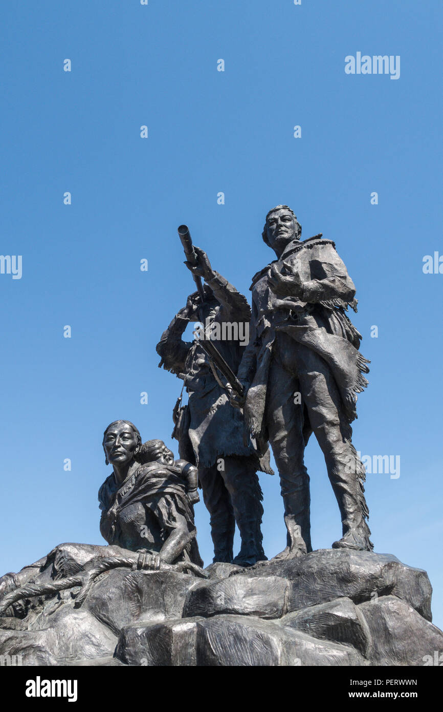 Lewis und Clark Memorial Skulptur in Fort Benton, Montana, USA Stockfoto