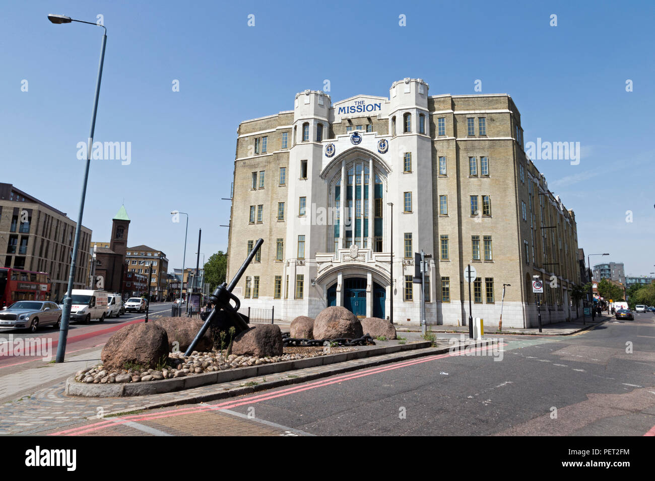 Die Mission, die früher als Empire Memorial Matrosen Hostel, Commercial Road, London, UK bekannt. Stockfoto