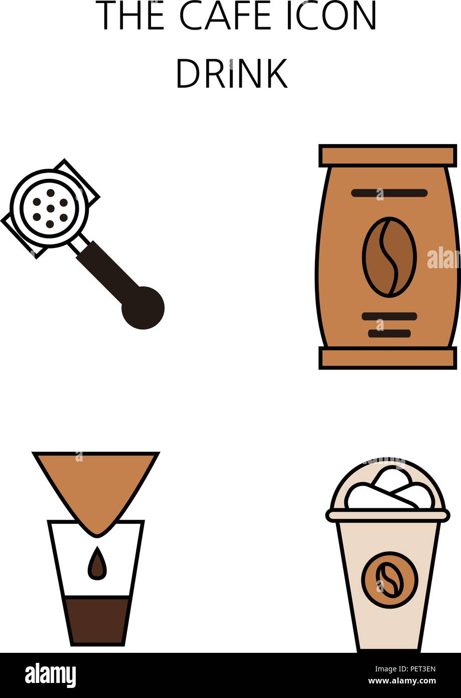 Vektor - Kaffee flachbild Icon Set. Kaffee Ausstattung Cafe mit Süßigkeiten Retail Service Bäckerei. 037 Stock Vektor