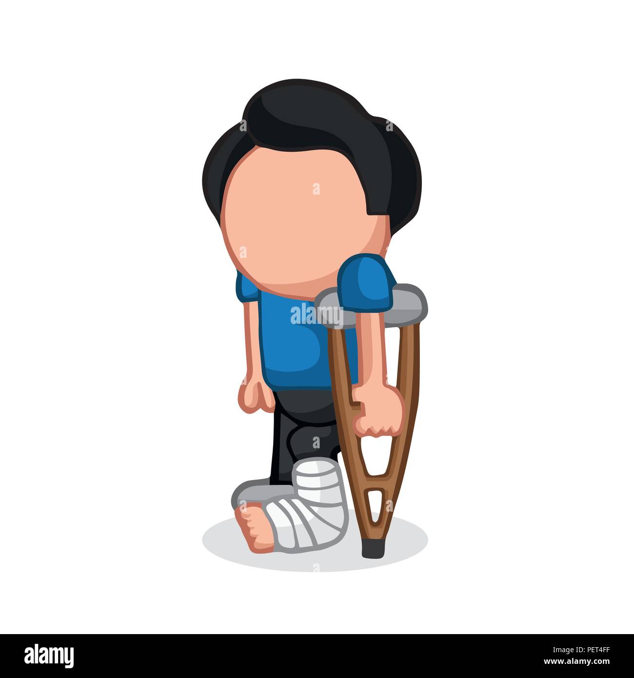 Vektor hand gezeichnete Karikatur Illustration der Mann mit Bein in Gips und Krücken halten. Stock Vektor