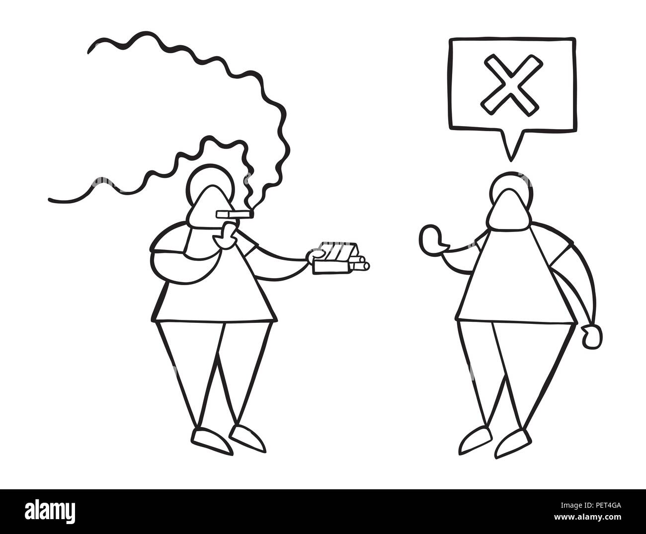 Vector Illustration cartoon mann Charakter rauchen und mit Zigarette auf andere Menschen und sagt Nein. Stock Vektor