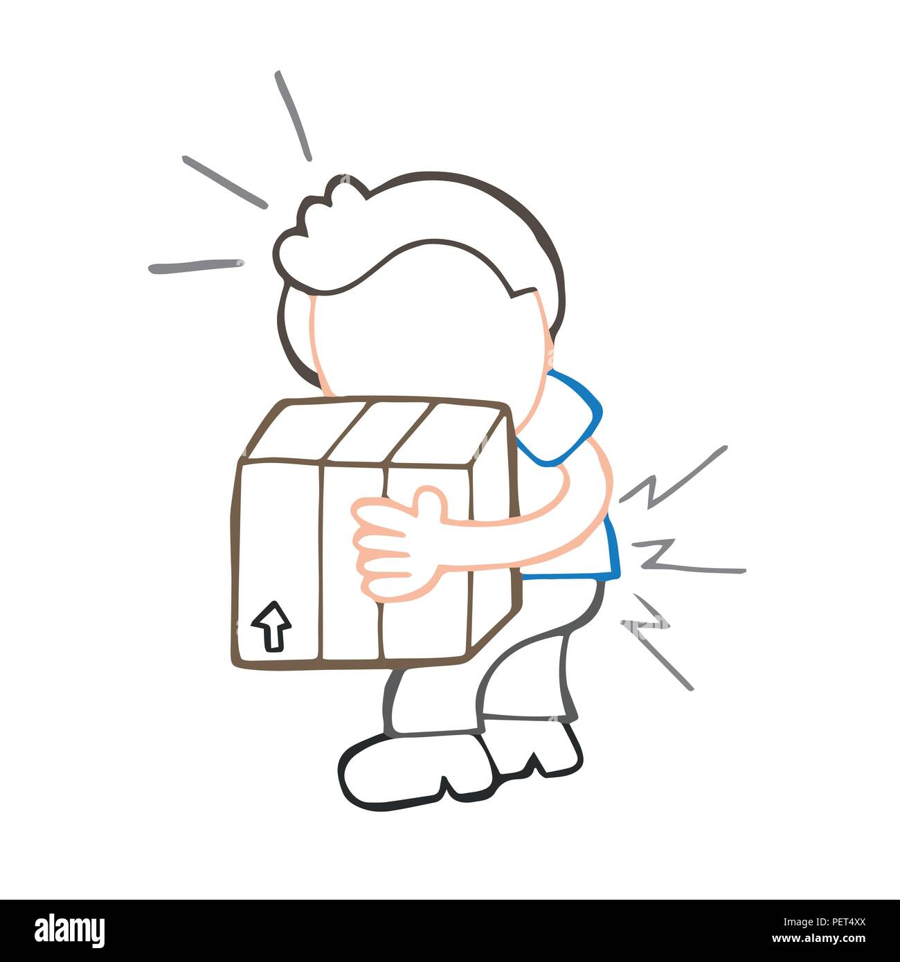 Vektor Hand Gezeichnete Karikatur Illustration Von Mann Zu Fuss Die Schwere Kiste Und Schmerz Von Ruckenschmerzen Bekommen Stock Vektorgrafik Alamy