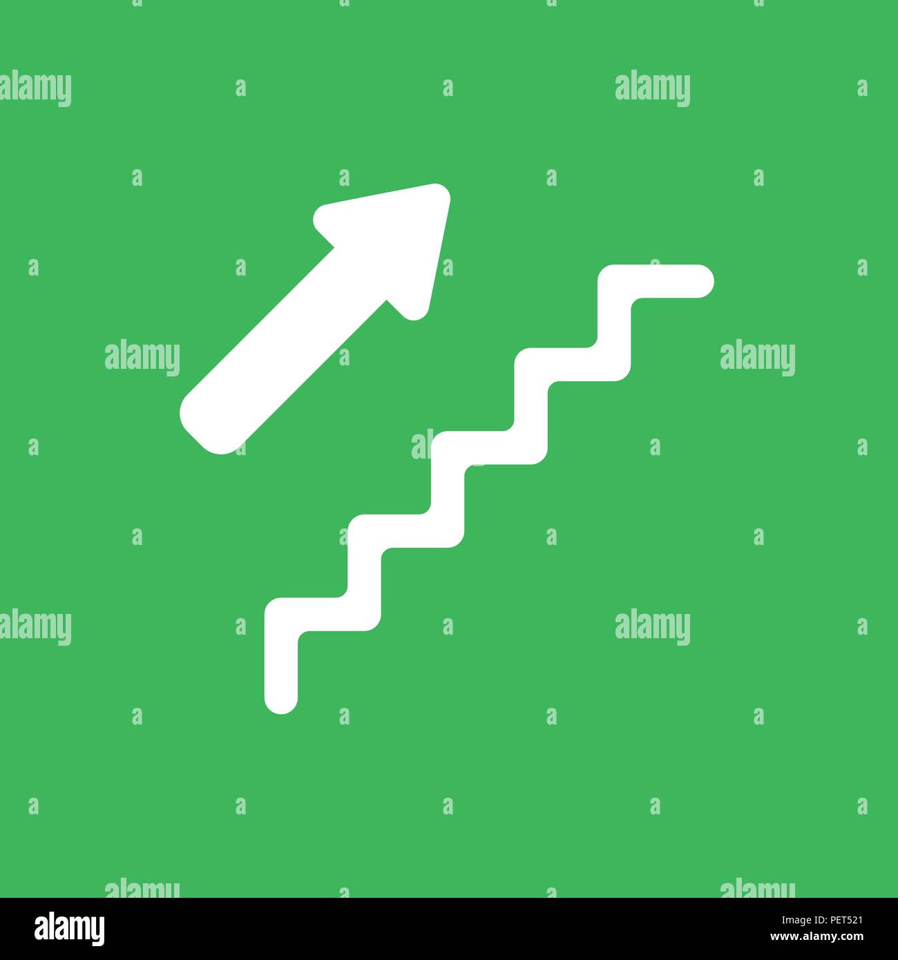 Flache vektorsymbol Konzept der Treppe mit Pfeil nach oben auf grünem Hintergrund. Stock Vektor