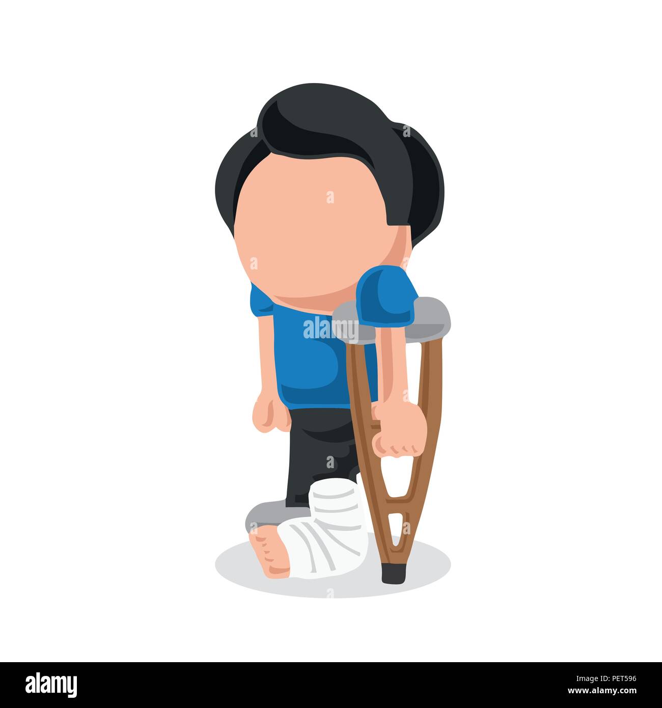 Vektor hand gezeichnete Karikatur Illustration der Mann mit Bein in Gips und Krücken halten. Stock Vektor