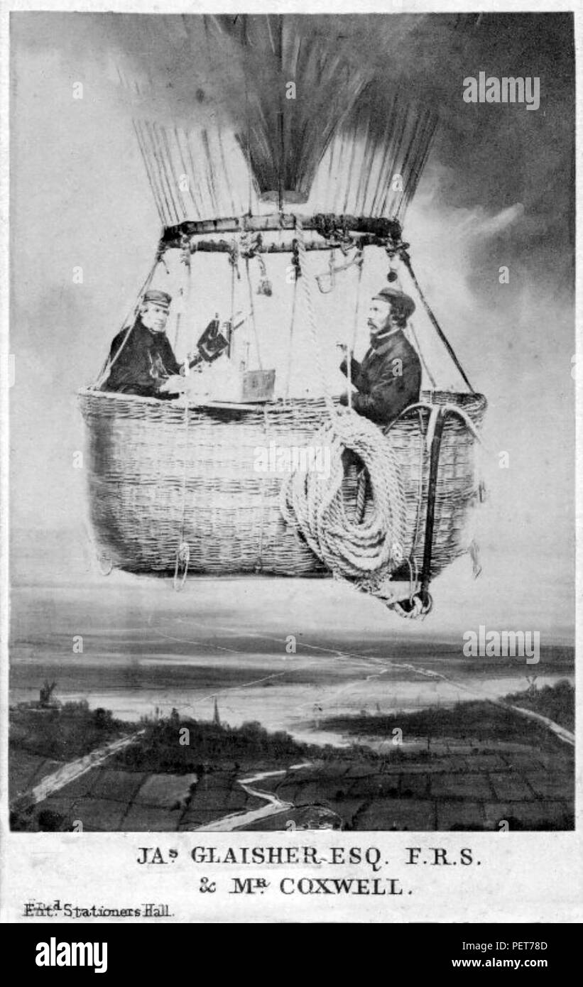 JAMES GLAISHER links und Henry Coxwell auf einer Postkarte feiern ihren Ballonaufstiegen 1862-66 Stockfoto