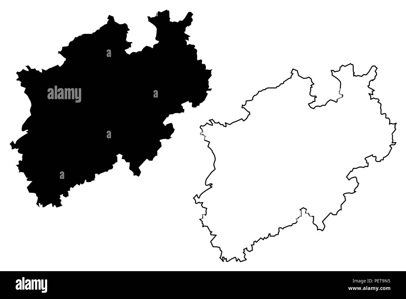Nordrhein-westfalen (Bundesrepublik Deutschland, Bundesland der Bundesrepublik Deutschland, NRW) Karte Vektor-illustration, kritzeln Skizze Nordrhein-westfalen Karte Stock Vektor