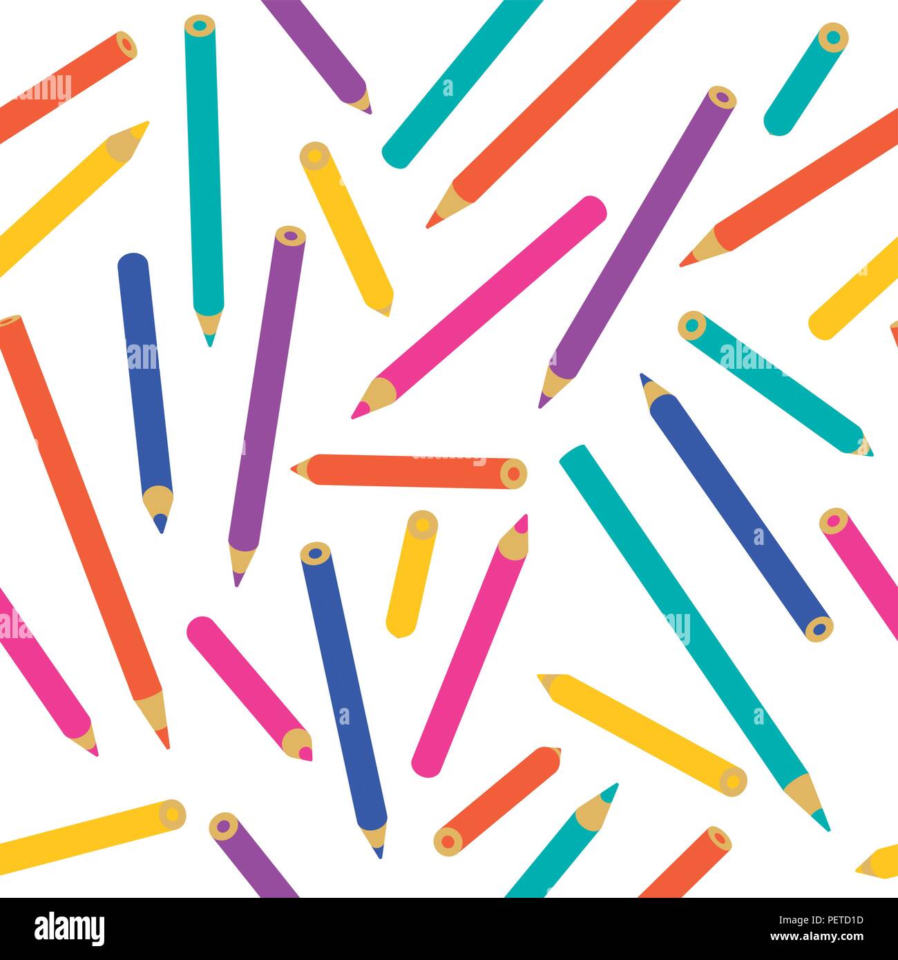 Farbe Bleistift nahtlose Muster, Kinder Einrichtung in leuchtenden Farben. Bunte Schulmaterial Hintergrund für textildruck oder Grafik. EPS 10 Vektor. Stock Vektor
