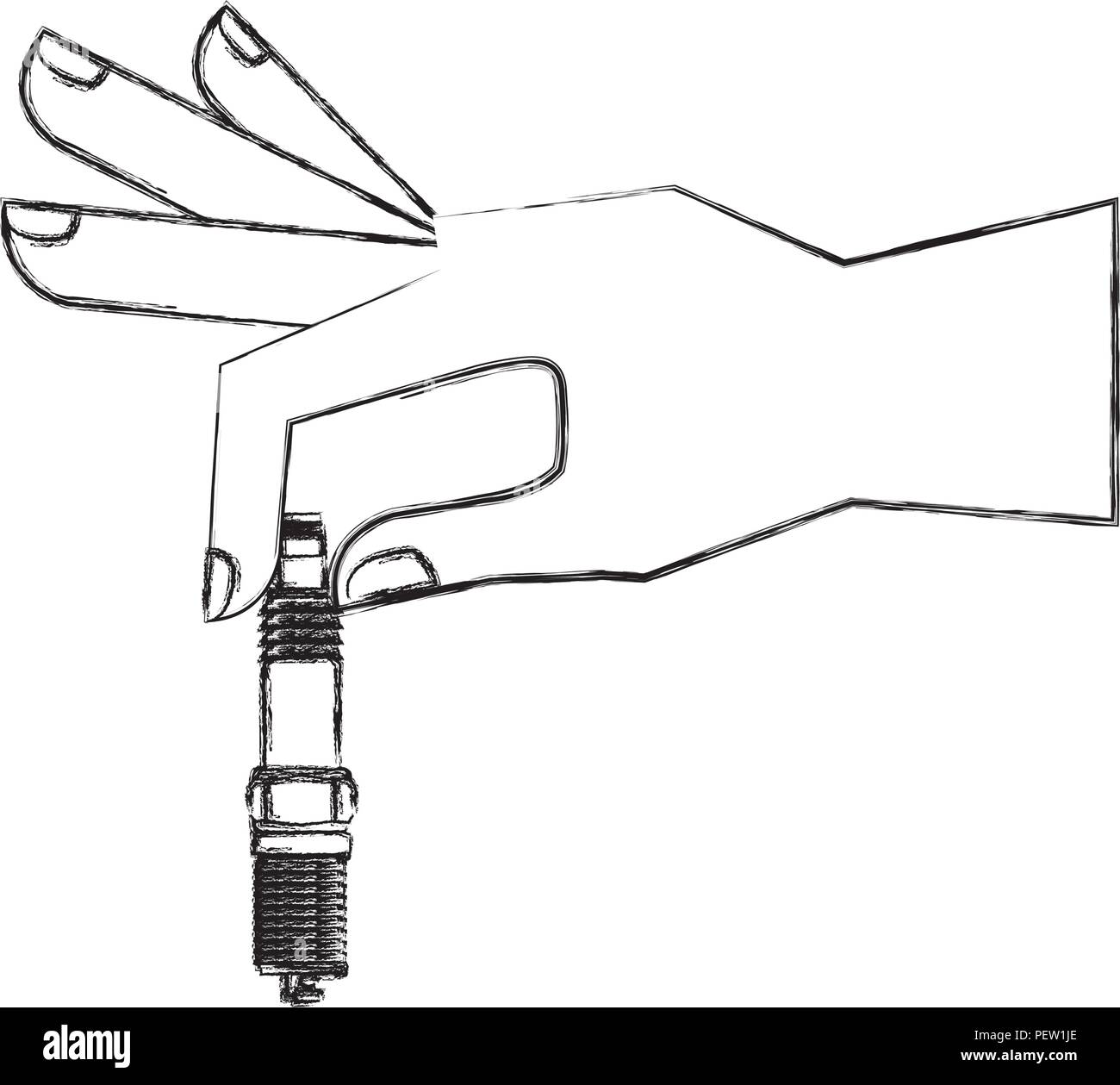 Hand mit Zündkerze Motor Stück Stock Vektor