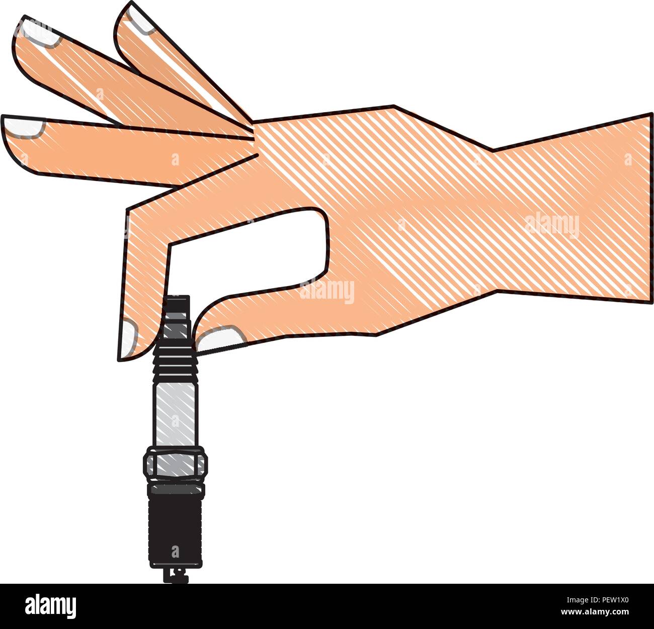 Hand mit Zündkerze Motor Stück Stock Vektor