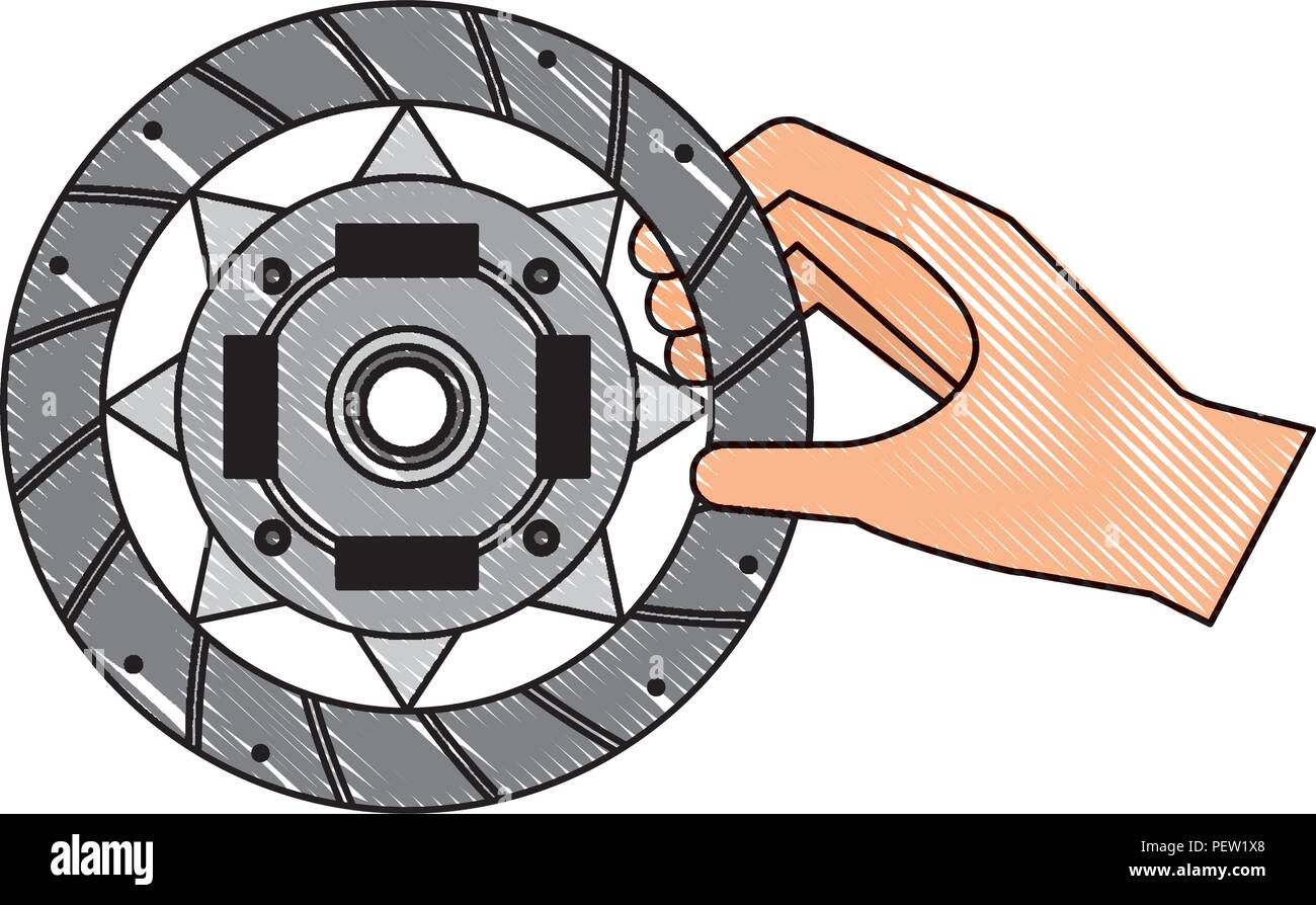 Hand mit Kupplungsscheibe Motor teil Stock Vektor