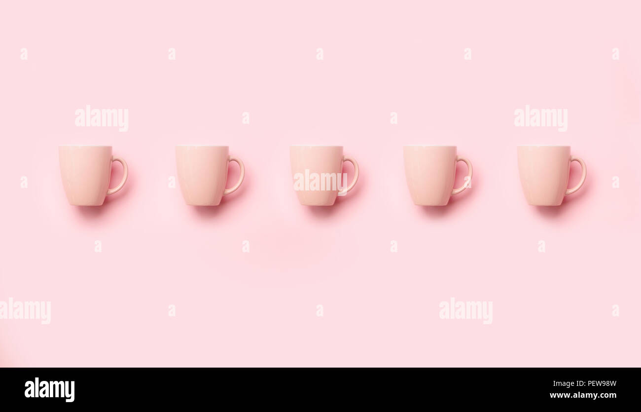 Muster von rosa Tassen über druckvolle Hintergrund. Geburtstag Feier, baby Konzept Dusche. Pastellfarben. Banner. Minimalistisches Design. Stockfoto