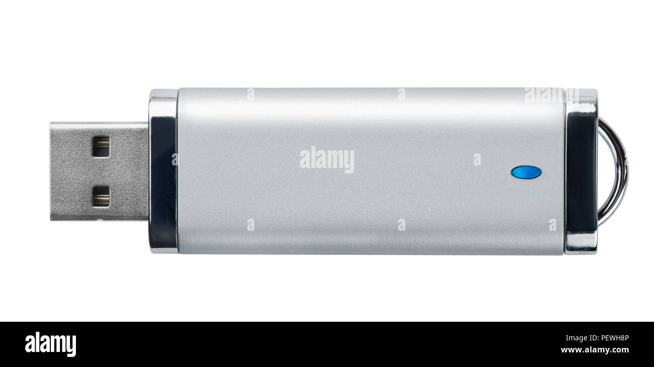 Seitenansicht des Silver USB-Memory Stick isoliert auf weißem Stockfoto