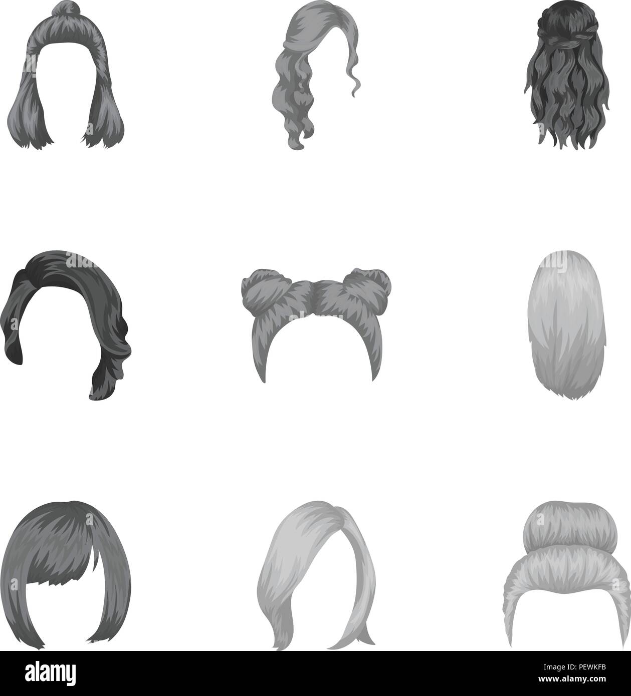 Quads blonde Zöpfe und andere Arten von Frisuren Zurück Frisur set Sammlung Icons in