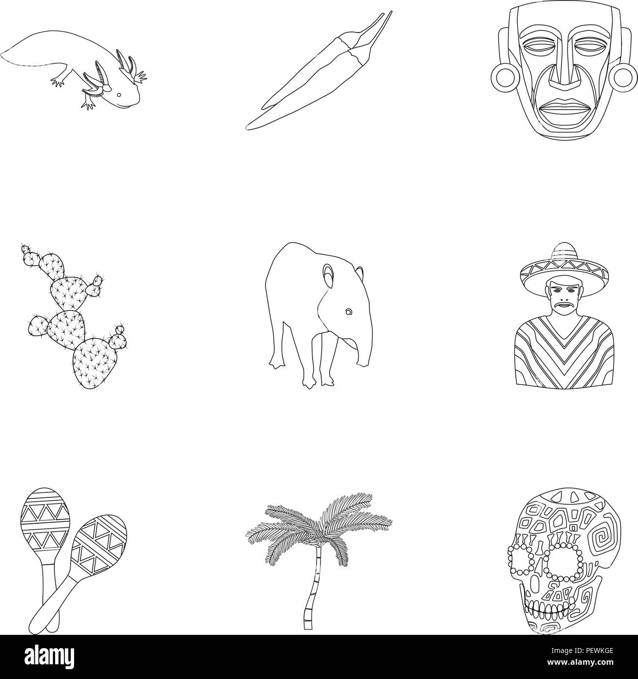 Mexiko Land Symbole in der gliederungsansicht Design. Große Sammlung von Mexiko Land vektor Symbol lieferbar Abbildung: Stock Vektor