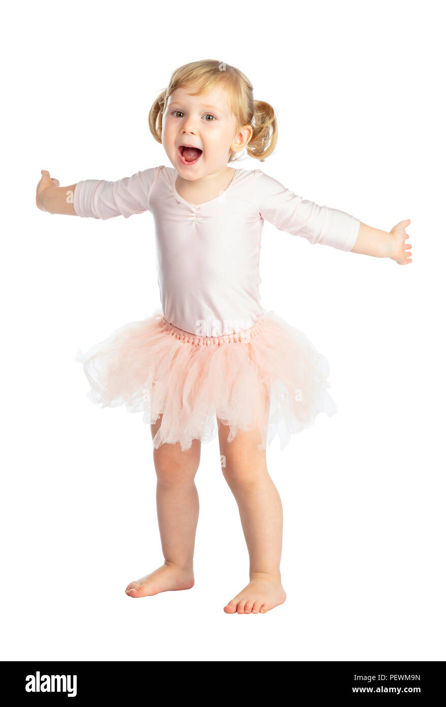 Portrait von weiblichen Kind Praxis klassisches Ballett auf weißem Hintergrund Stockfoto