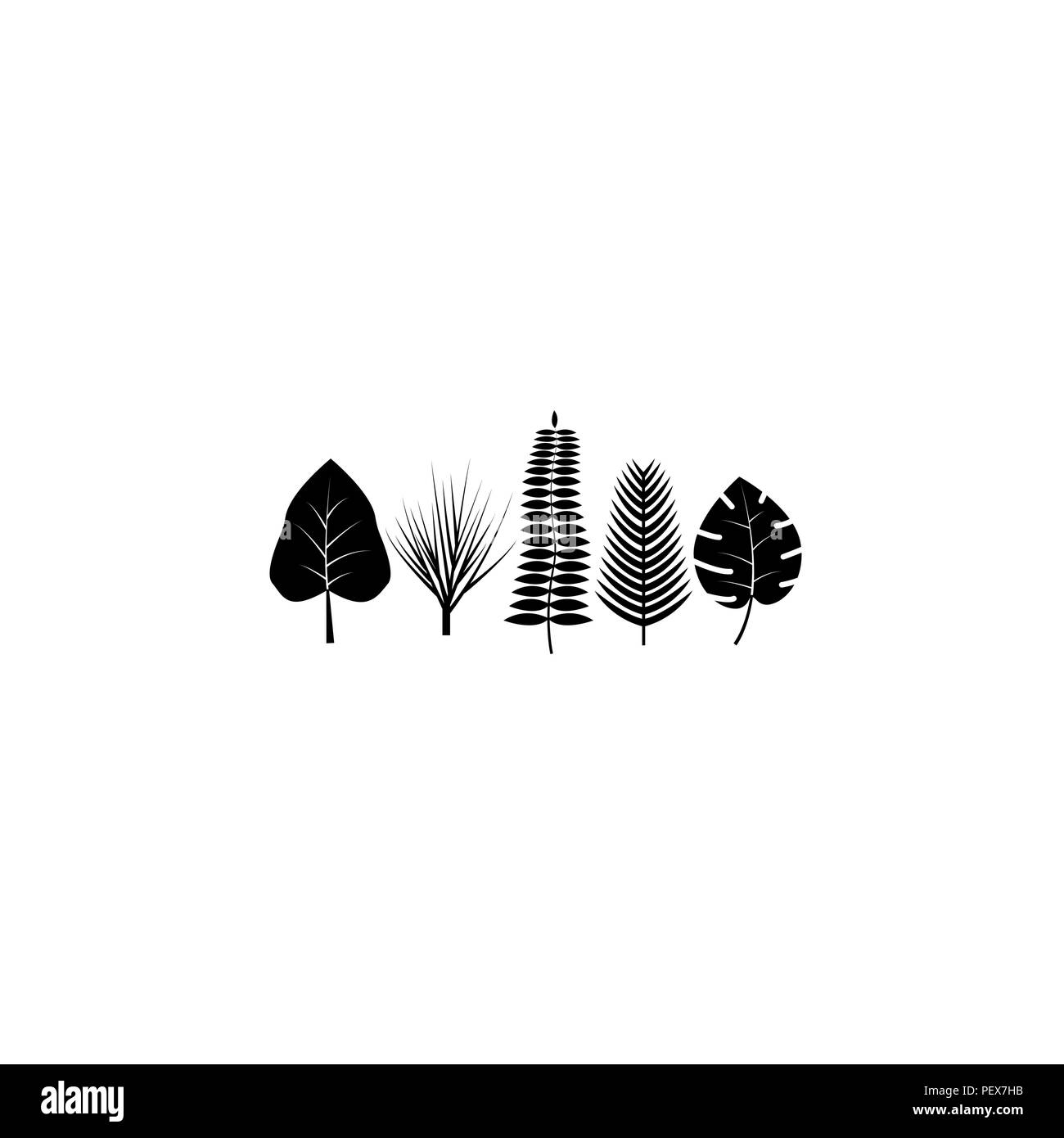 Tropische Blätter Symbol schwarz auf weißem Hintergrund Stock Vektor