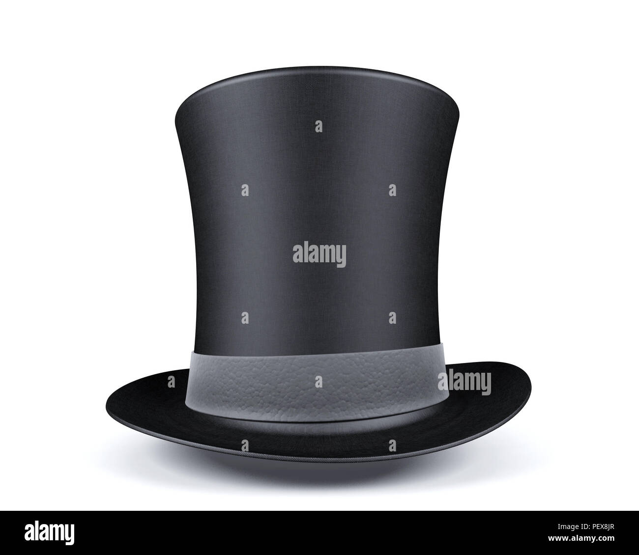 Schwarzer Hut mit Leder grau Band auf weißem Hintergrund, 3D-Rendering Stockfoto