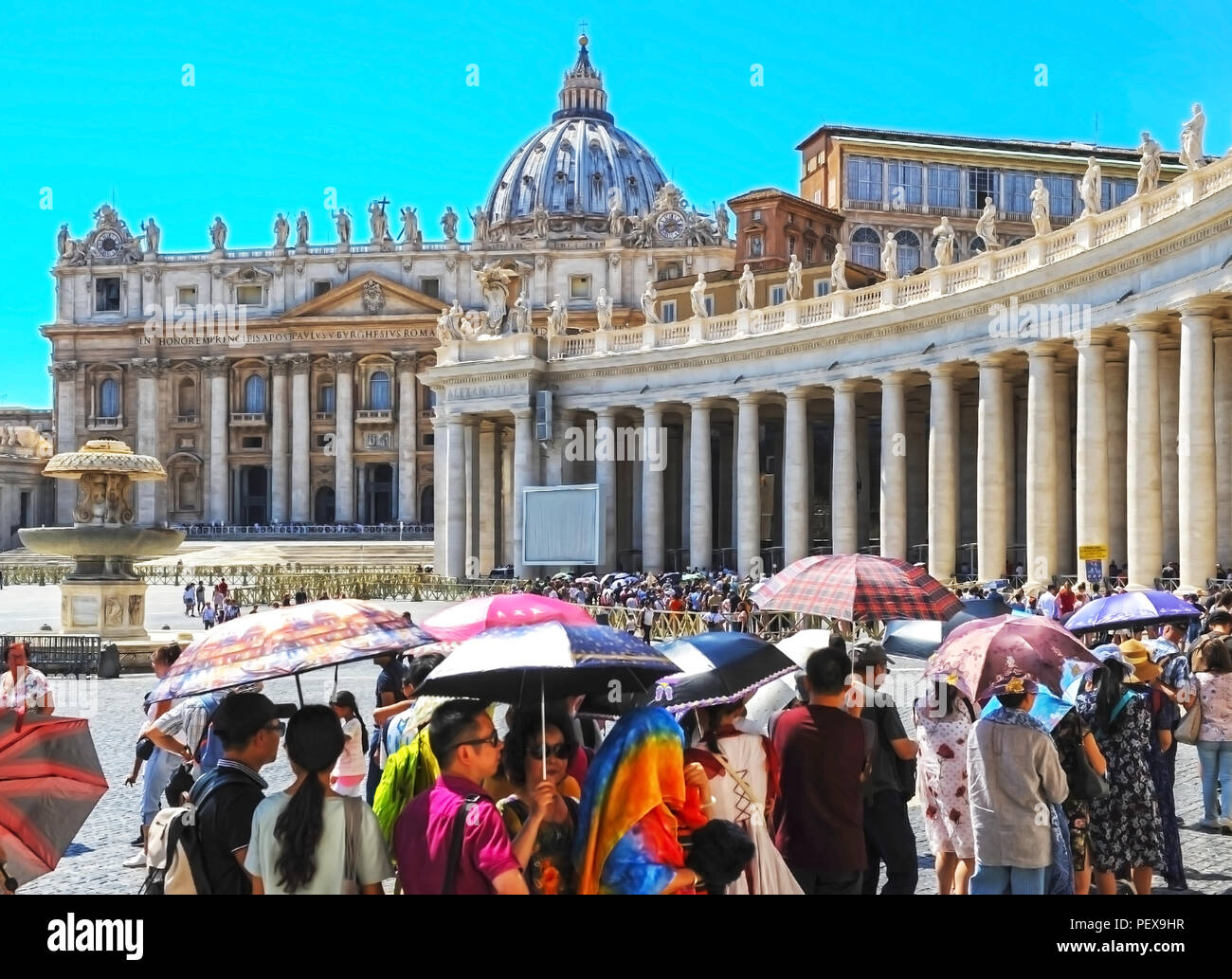 Zahlreiche Leute in der Warteschlange für den Eintritt in den Petersdom im Vatikan Stockfoto