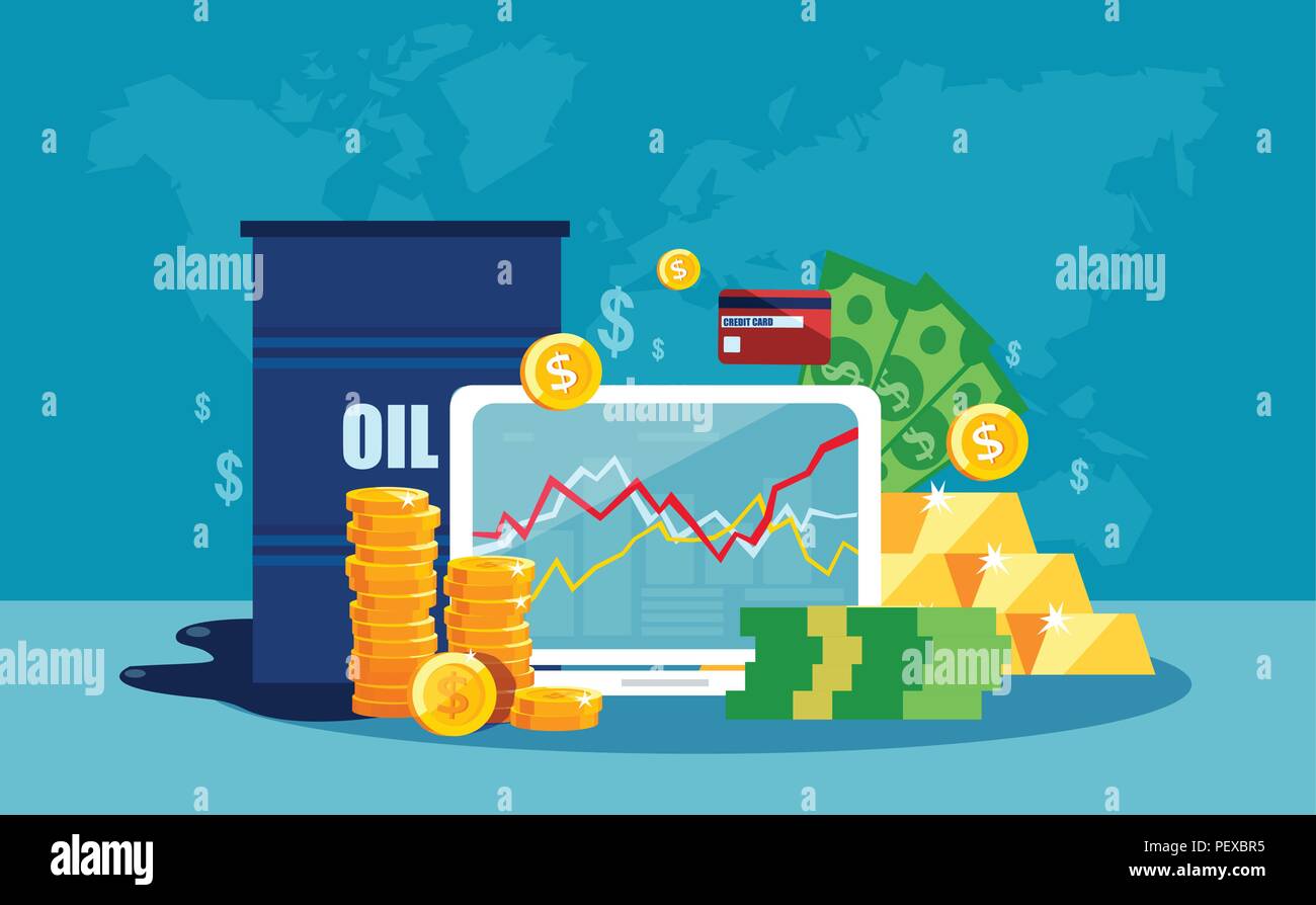 Vektor Konzept der Barrel Öl preis Chart im flachen Stil. Aktienkurs auf Laptop Bildschirm. Stock Vektor