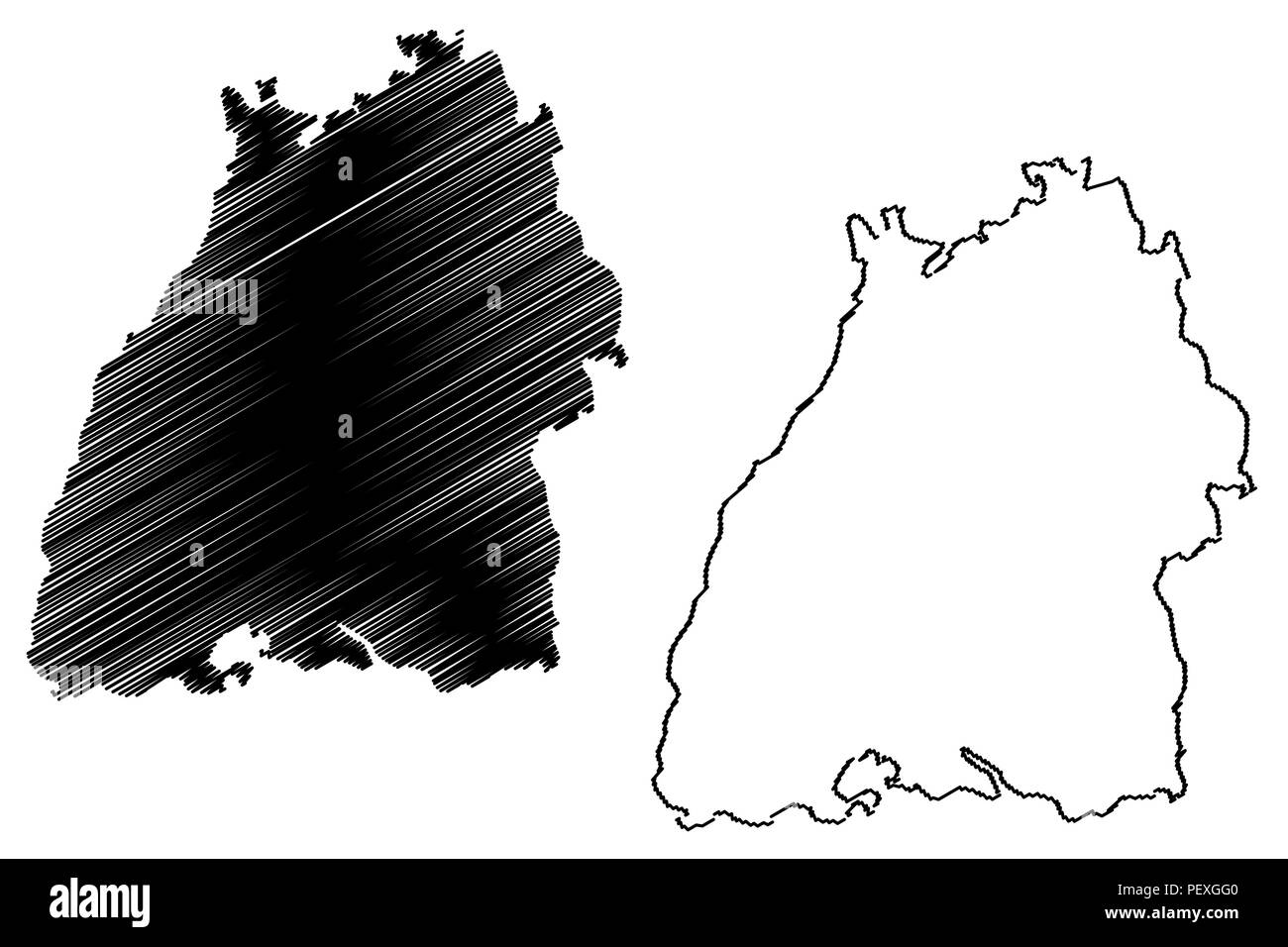 Baden-württemberg (Bundesrepublik Deutschland, Land Deutschland) Karte Vektor-illustration, kritzeln Skizze Baden-Württemberg (Baden-Württemberg) Karte anzeigen Stock Vektor