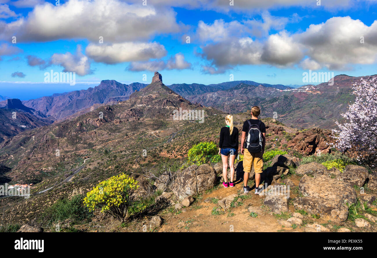 Beeindruckende Vulkanlandschaft, Roque de Nublo, Gran Canaria, Spanien Stockfoto